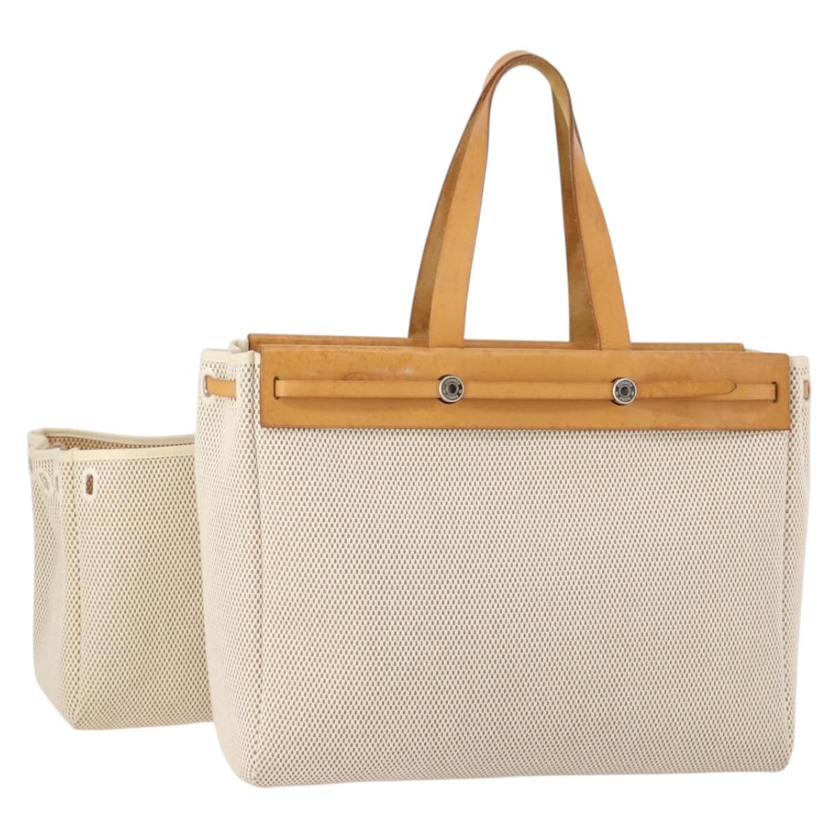 HERMES Herbag Cabas GM Tote Bag Tower Ash Beige Silver Auth 199376A