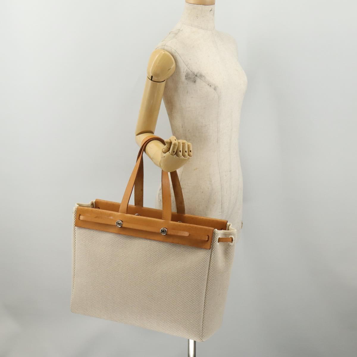 HERMES Herbag Cabas GM Tote Bag Tower Ash Beige Silver Auth 199376A