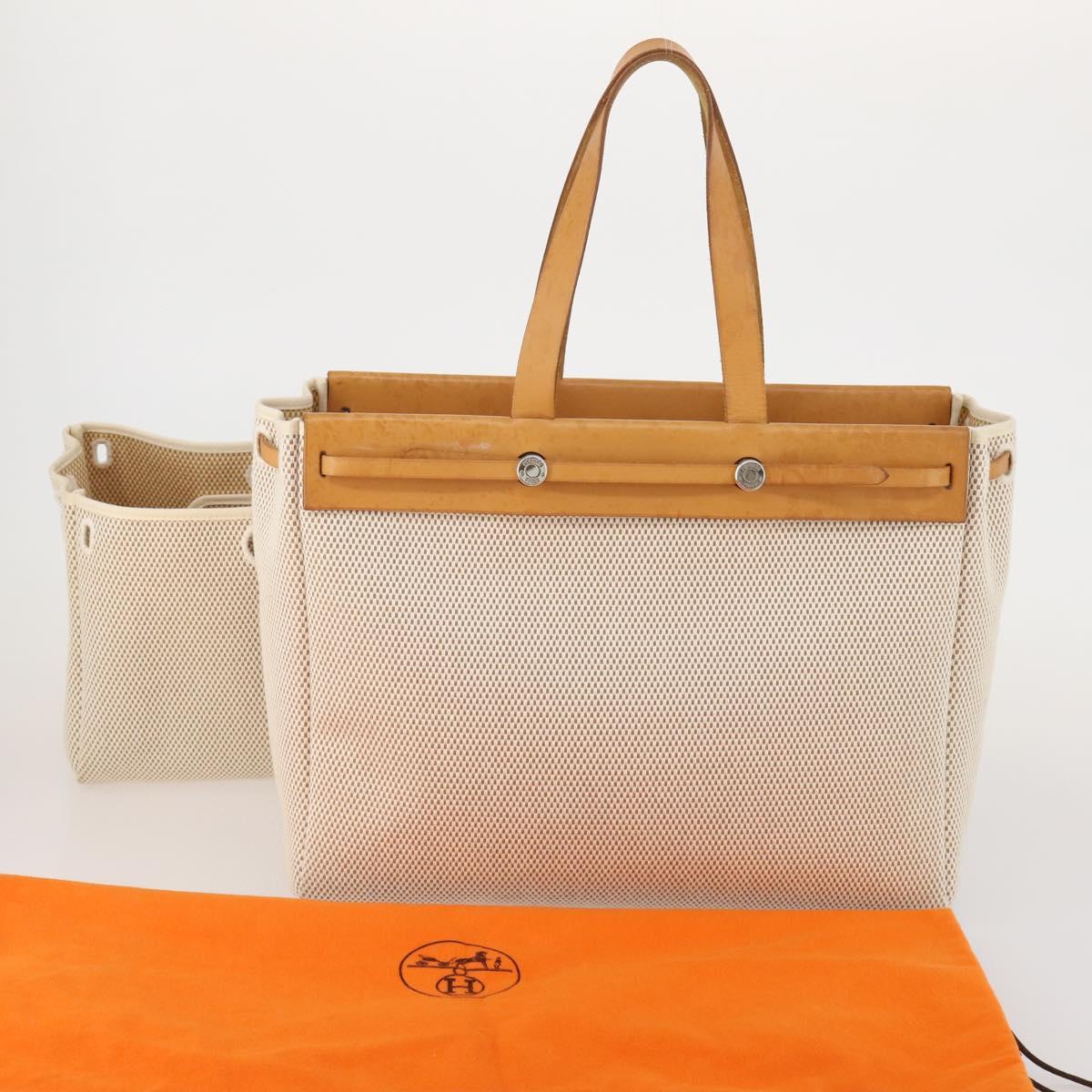 HERMES Herbag Cabas GM Tote Bag Tower Ash Beige Silver Auth 199376A