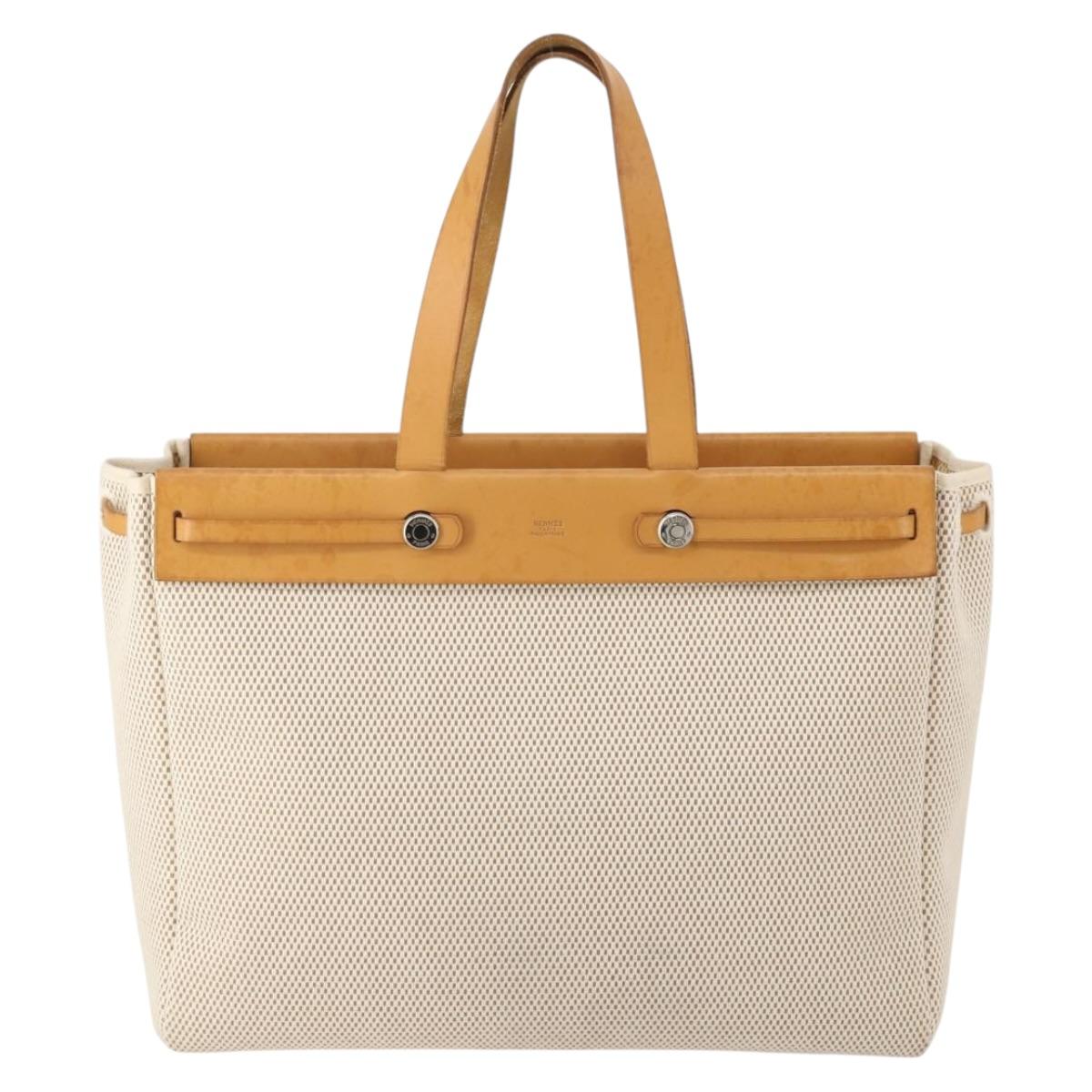 HERMES Herbag Cabas GM Tote Bag Tower Ash Beige Silver Auth 199376A