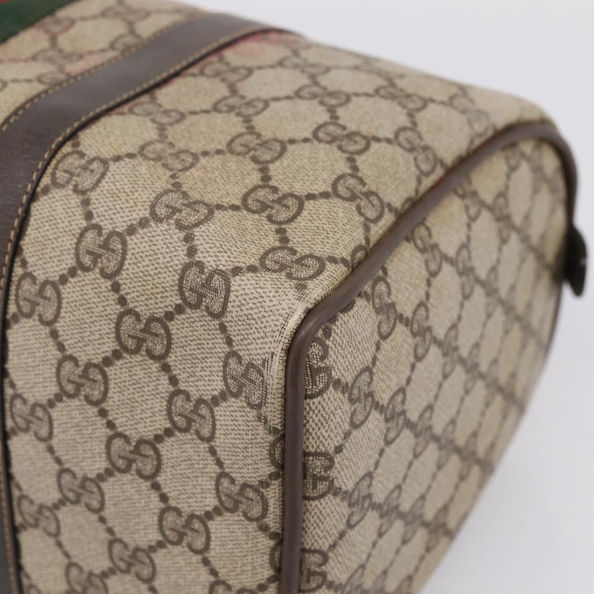 GUCCI GG Supreme Web Sherry Line Boston Bag PVC Beige 10 012 3842 Auth 199377
