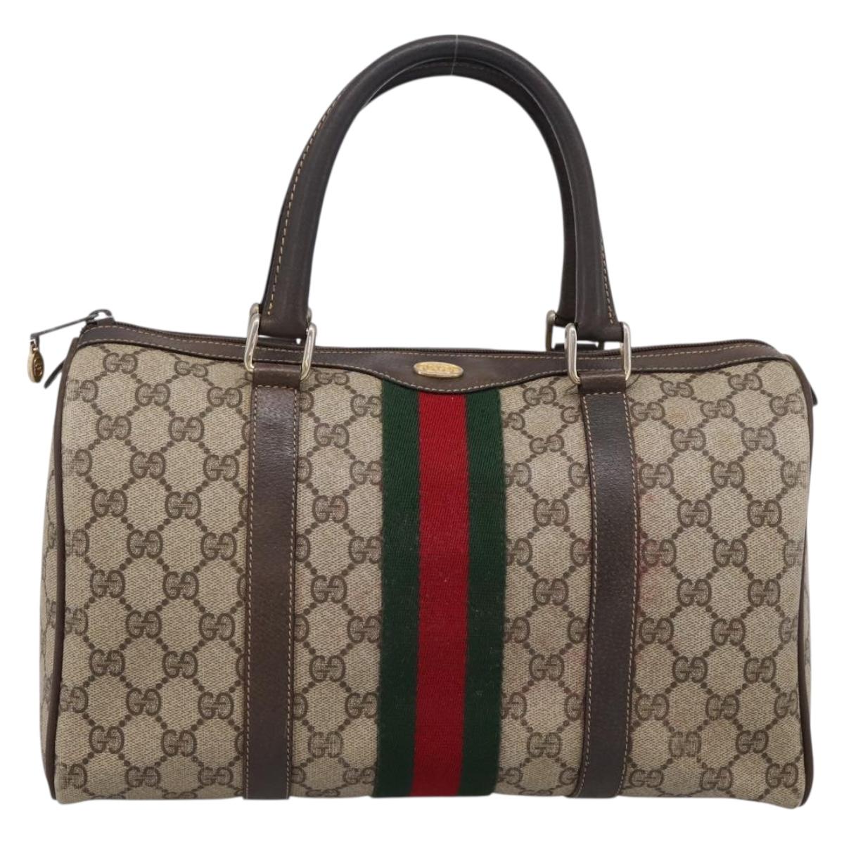 GUCCI GG Supreme Web Sherry Line Boston Bag PVC Beige 10 012 3842 Auth 199377