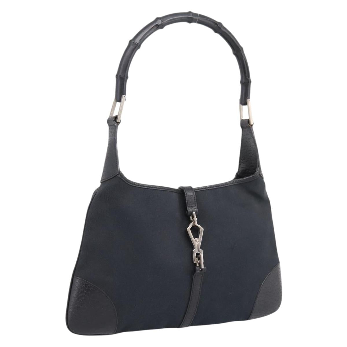 GUCCI Bamboo Jackie Shoulder Bag Canvas Black Silver 001 4060 Auth 199378A