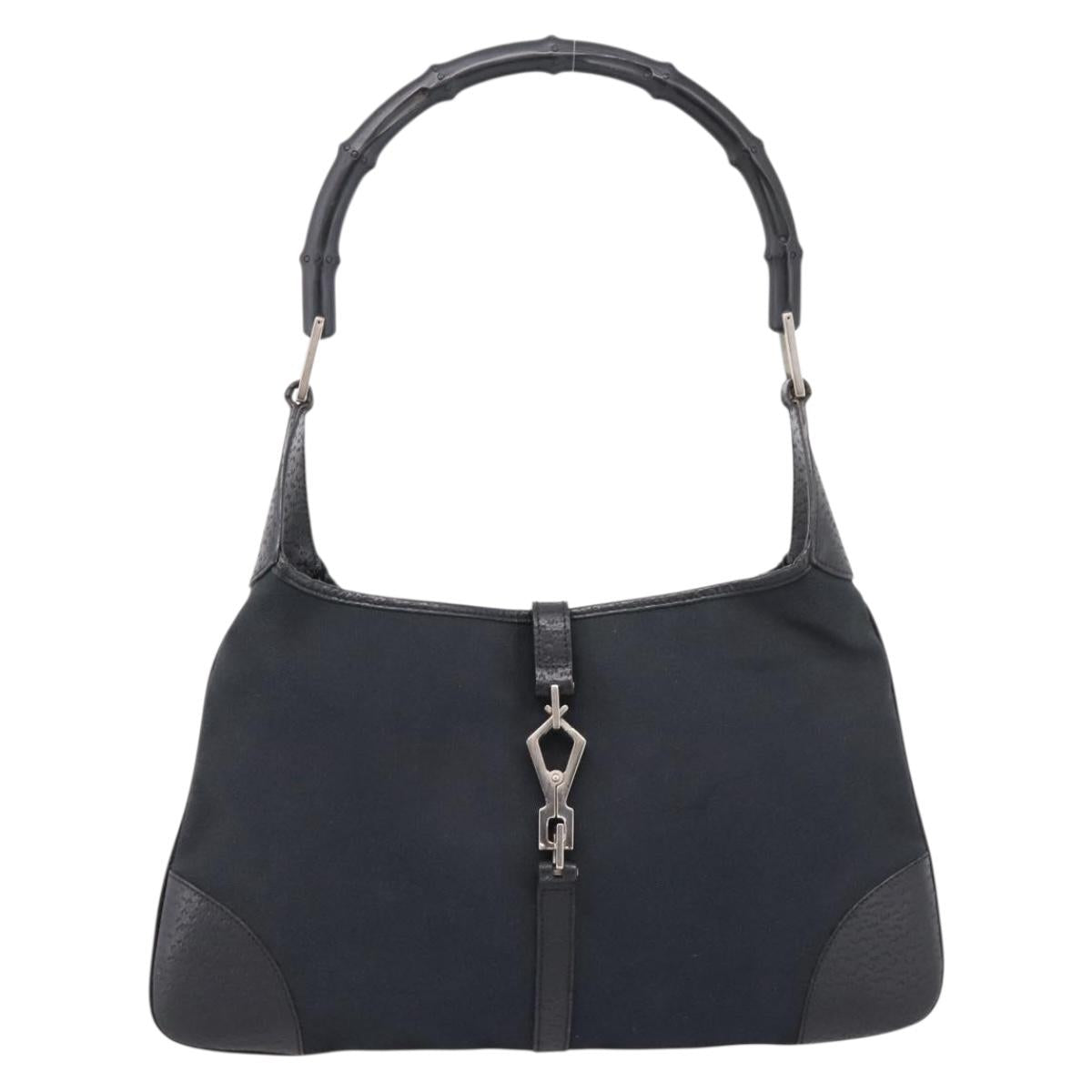GUCCI Bamboo Jackie Shoulder Bag Canvas Black Silver 001 4060 Auth 199378A
