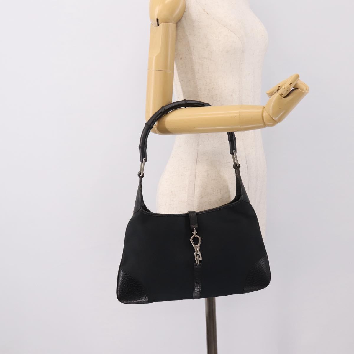 GUCCI Bamboo Jackie Shoulder Bag Canvas Black Silver 001 4060 Auth 199378A
