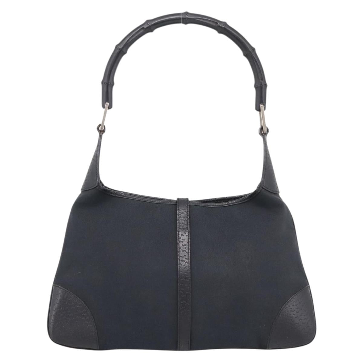 GUCCI Bamboo Jackie Shoulder Bag Canvas Black Silver 001 4060 Auth 199378A