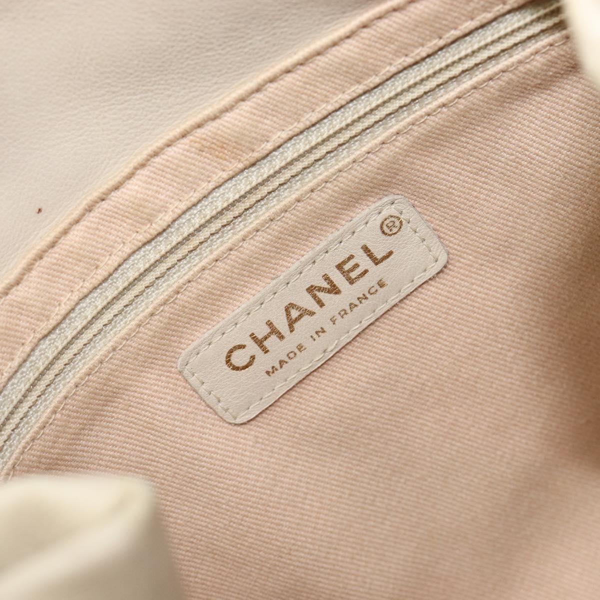 CHANEL Camelia Tote Bag Lamb Skin Beige Gold Tone CC Auth 199382V