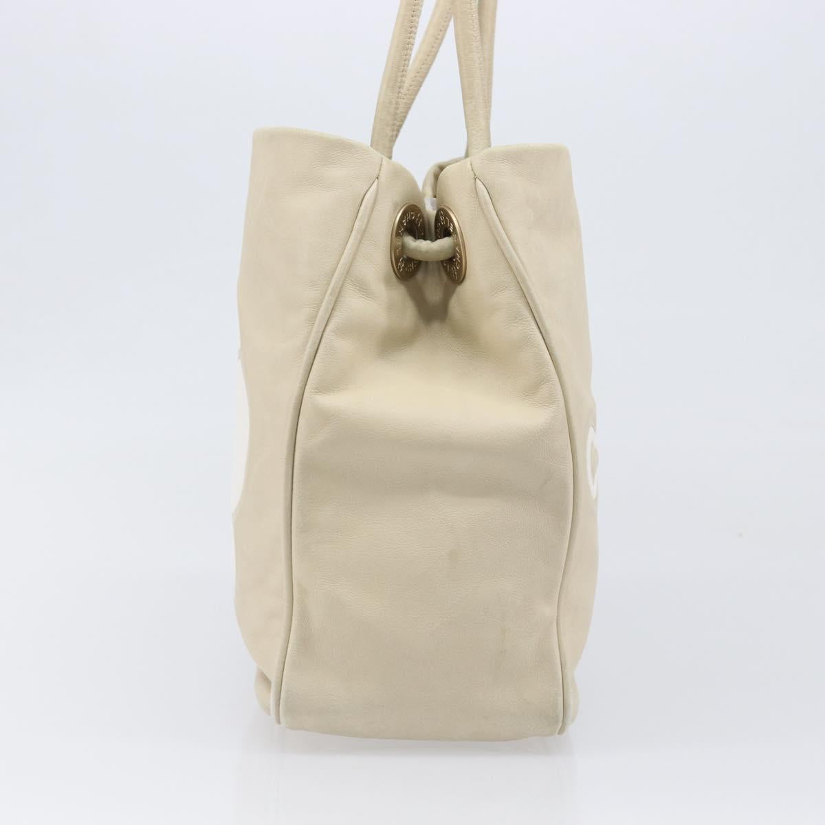 CHANEL Camelia Tote Bag Lamb Skin Beige Gold Tone CC Auth 199382V