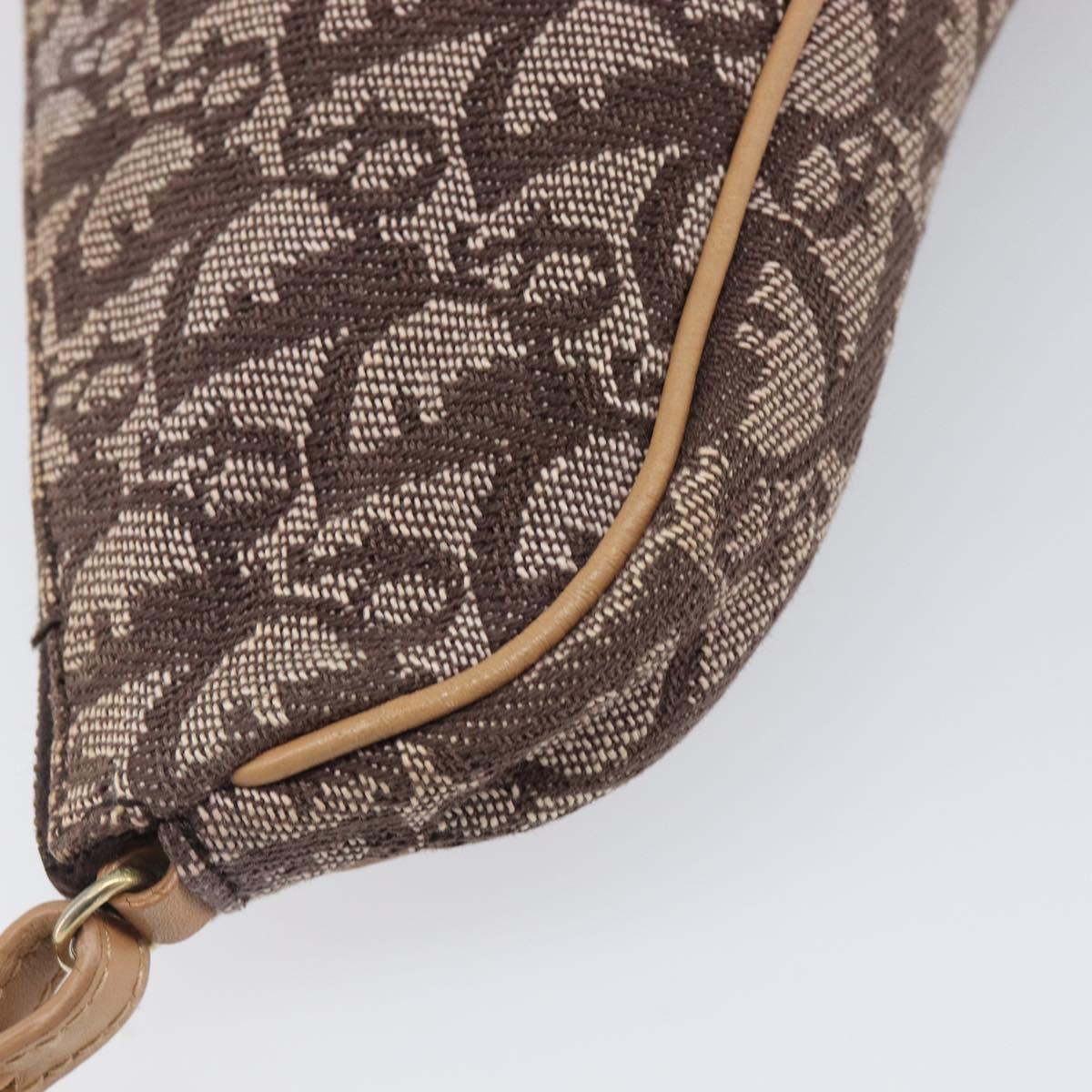 Christian Dior Trotter Canvas Saddle Pouch Brown Gold Tone Auth 199384V