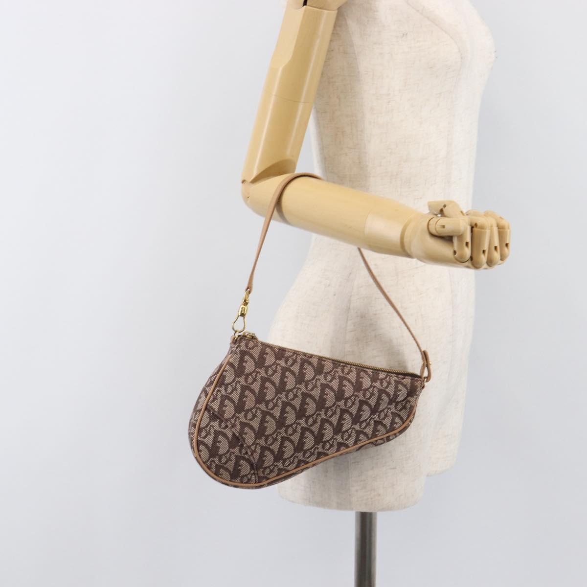 Christian Dior Trotter Canvas Saddle Pouch Brown Gold Tone Auth 199384V
