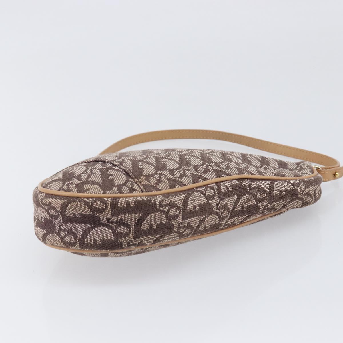 Christian Dior Trotter Canvas Saddle Pouch Brown Gold Tone Auth 199384V