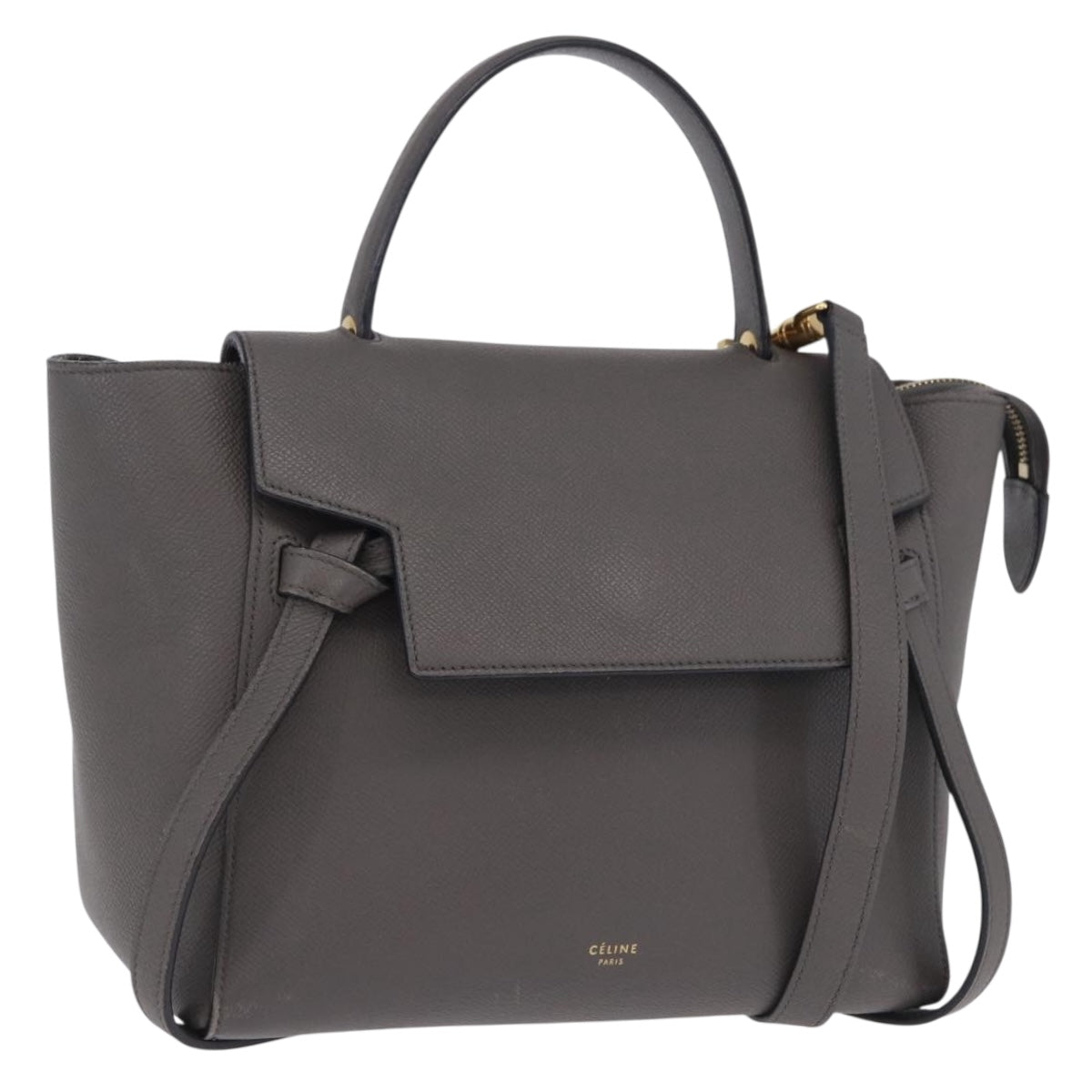 CELINE Belt Bag Micro Hand Bag Leather 2way Gray Gold Auth 199385V