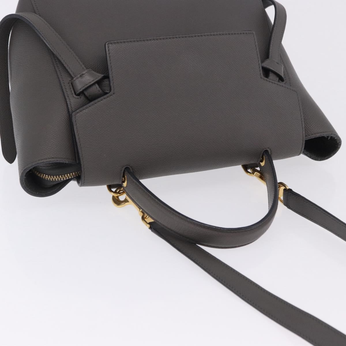 CELINE Belt Bag Micro Hand Bag Leather 2way Gray Gold Auth 199385V