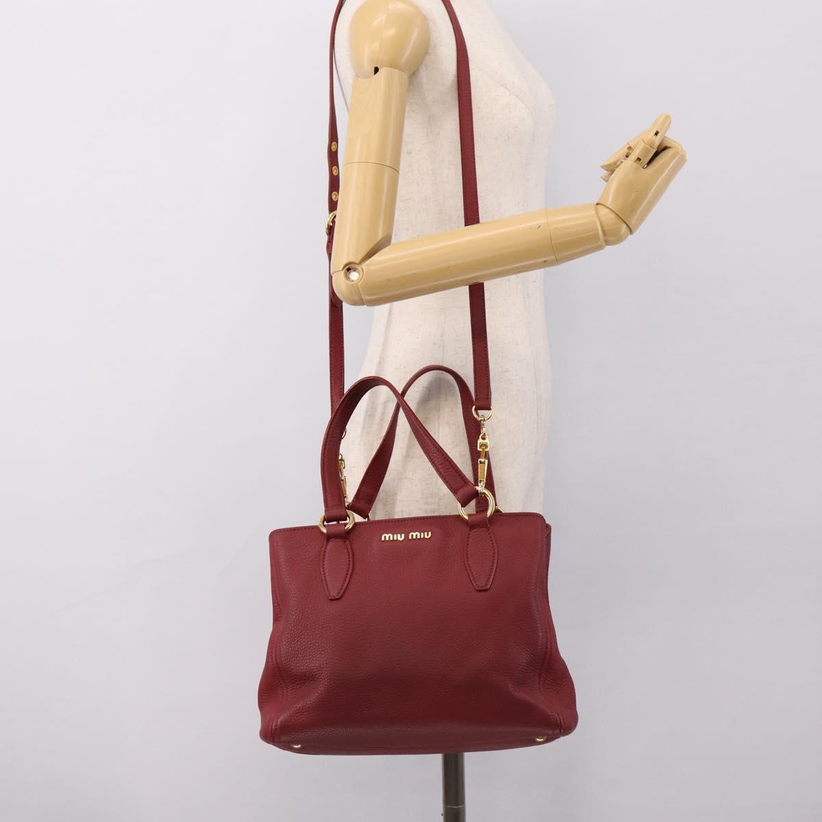 Miu Miu Hand Bag Leather 2way Red Gold Auth 199387M
