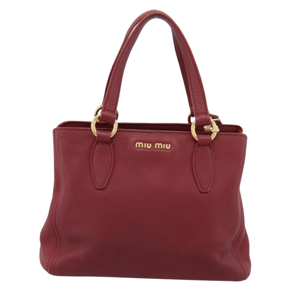 Miu Miu Hand Bag Leather 2way Red Gold Auth 199387M