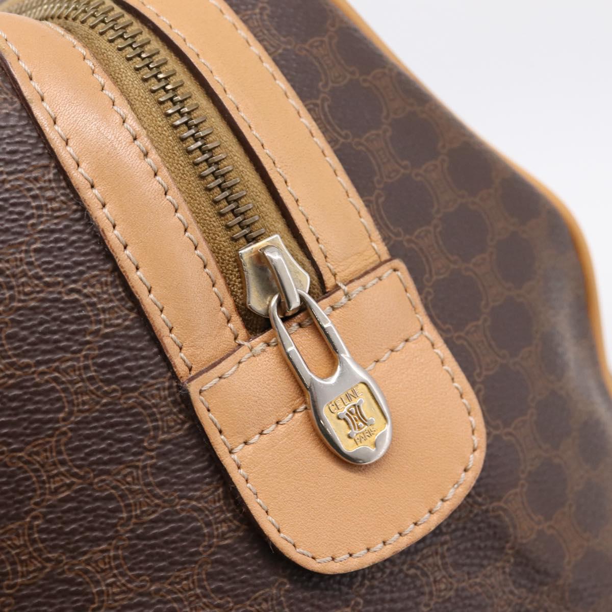 CELINE Macadam Canvas Boston Bag PVC Leather Brown Gold Auth 199388A