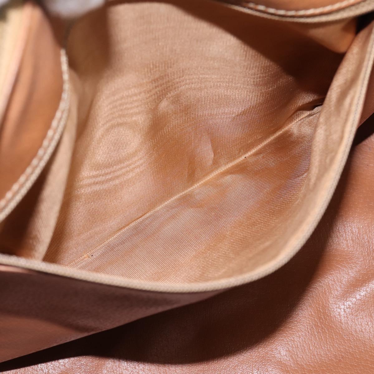 CELINE Macadam Canvas Boston Bag PVC Leather Brown Gold Auth 199388A