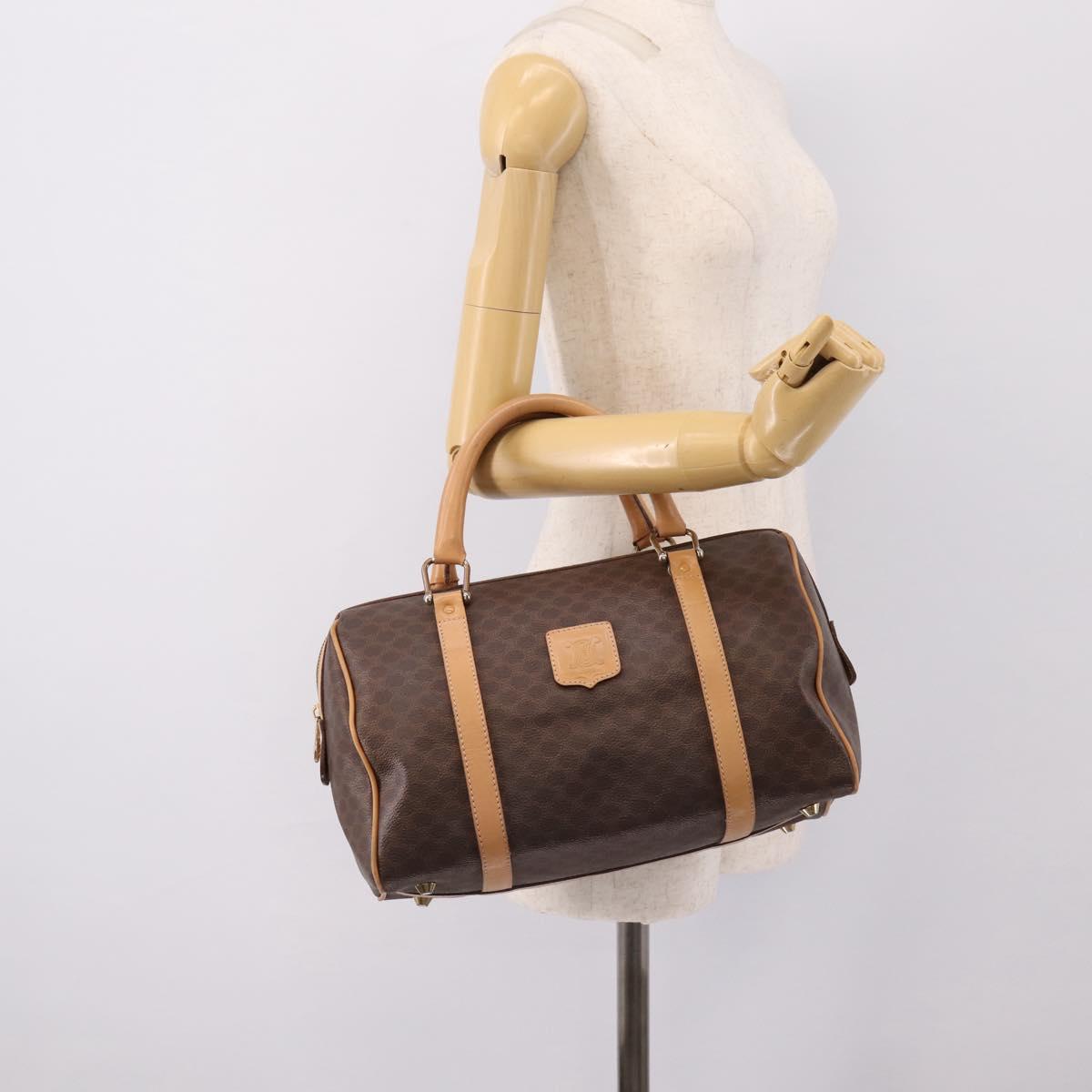 CELINE Macadam Canvas Boston Bag PVC Leather Brown Gold Auth 199388A