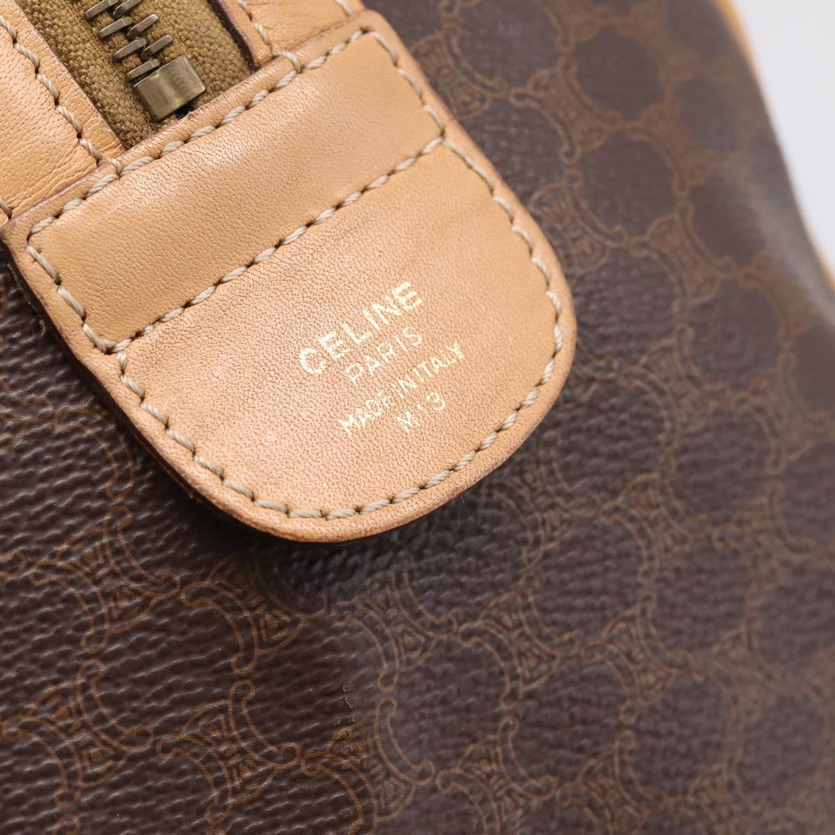 CELINE Macadam Canvas Boston Bag PVC Leather Brown Gold Auth 199388A