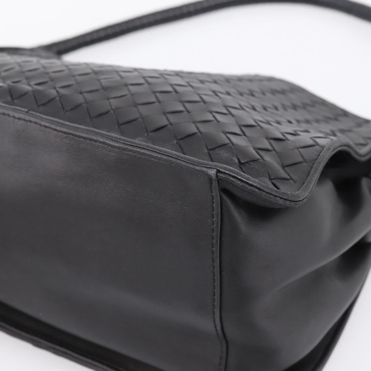 BOTTEGA VENETA INTRECCIATO Shoulder Bag Leather Black Gold Auth 199389V