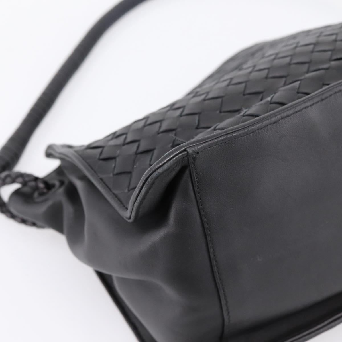 BOTTEGA VENETA INTRECCIATO Shoulder Bag Leather Black Gold Auth 199389V