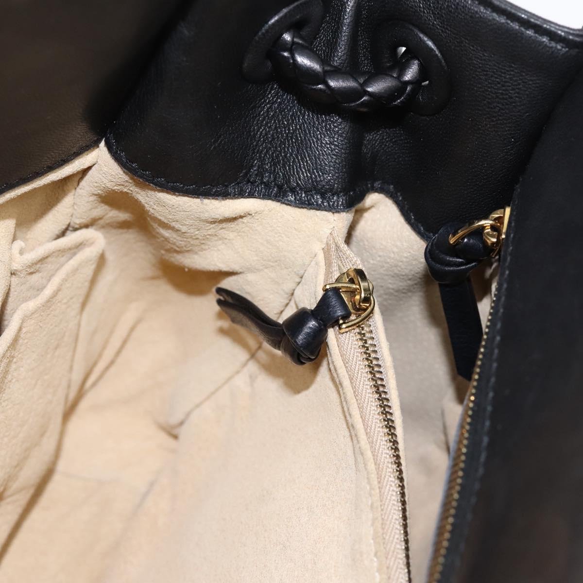 BOTTEGA VENETA INTRECCIATO Shoulder Bag Leather Black Gold Auth 199389V