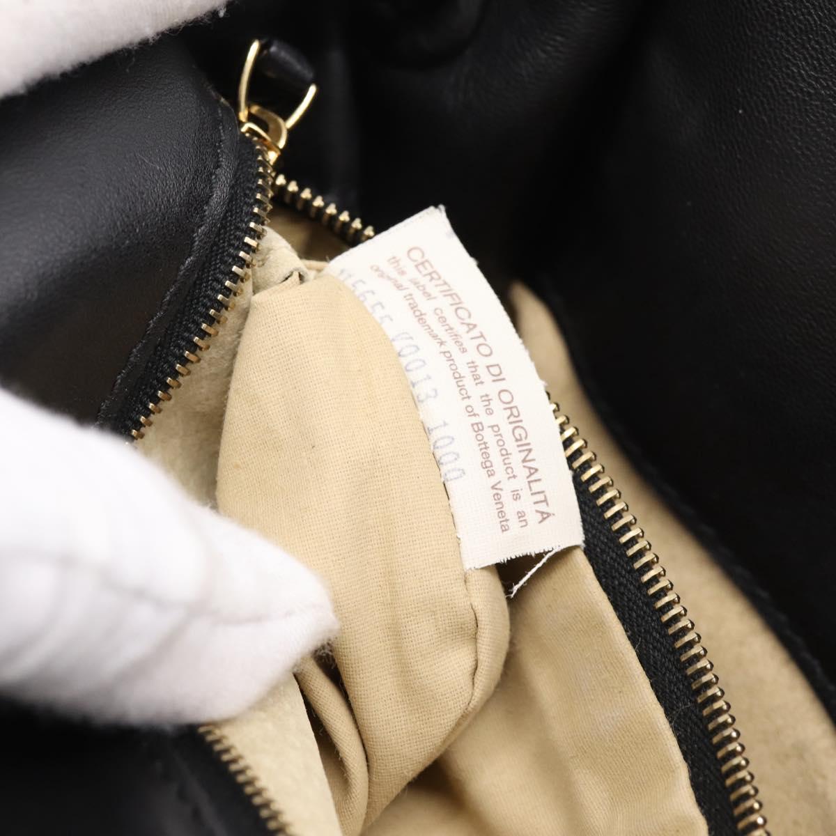 BOTTEGA VENETA INTRECCIATO Shoulder Bag Leather Black Gold Auth 199389V