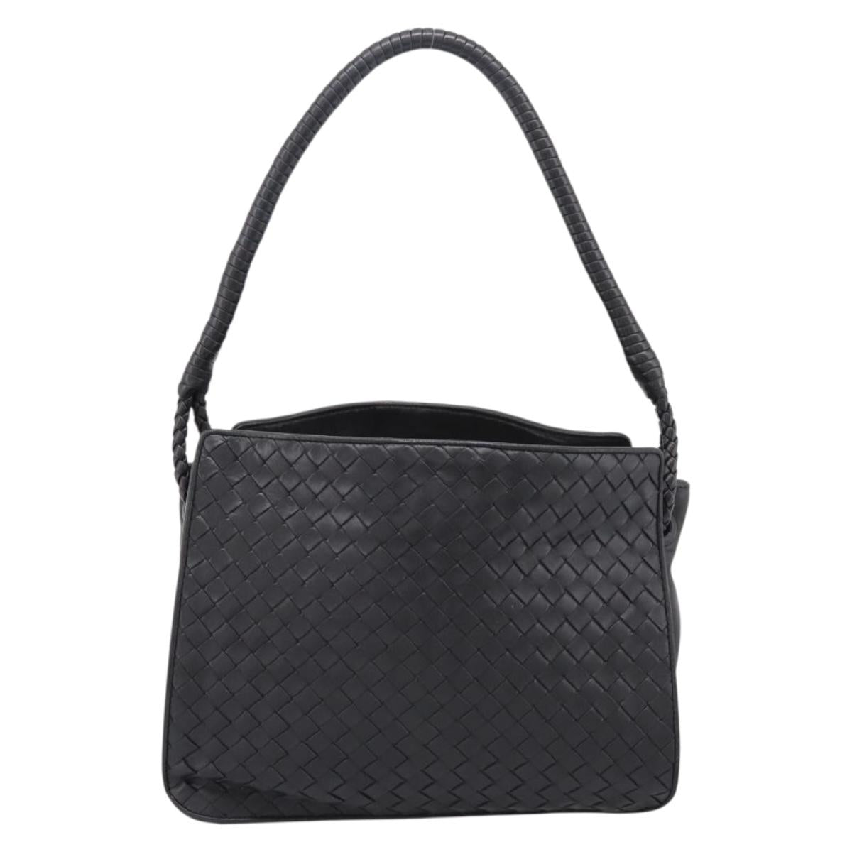 BOTTEGA VENETA INTRECCIATO Shoulder Bag Leather Black Gold Auth 199389V