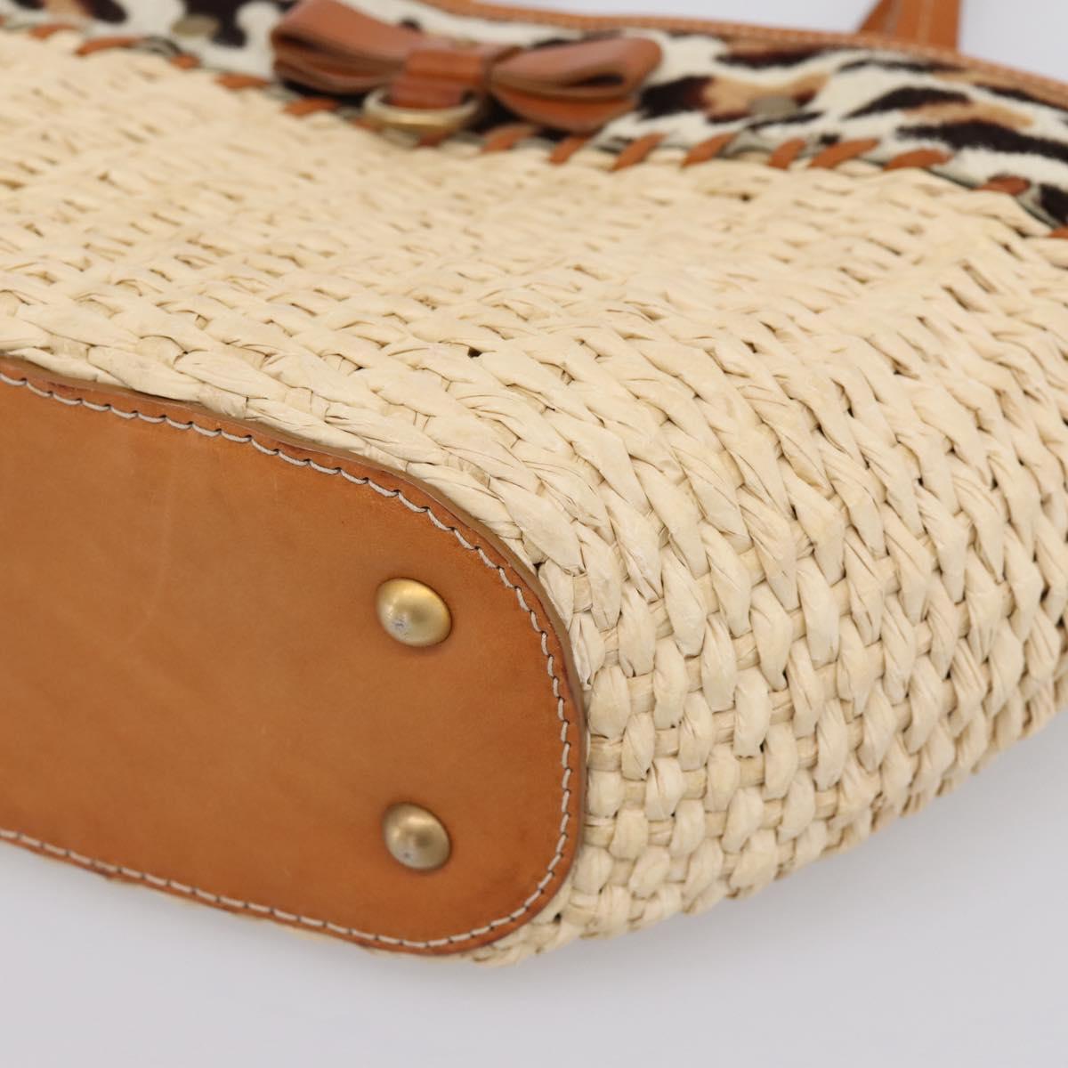 Miu Miu Tote Bag Raffia Beige Gold Auth 199393V