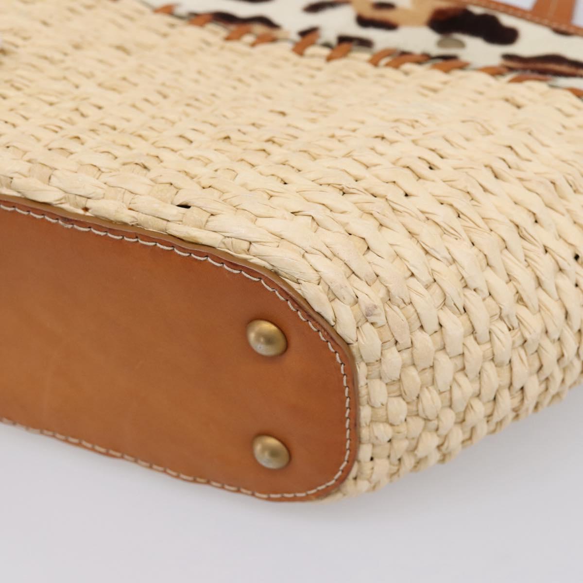 Miu Miu Tote Bag Raffia Beige Gold Auth 199393V