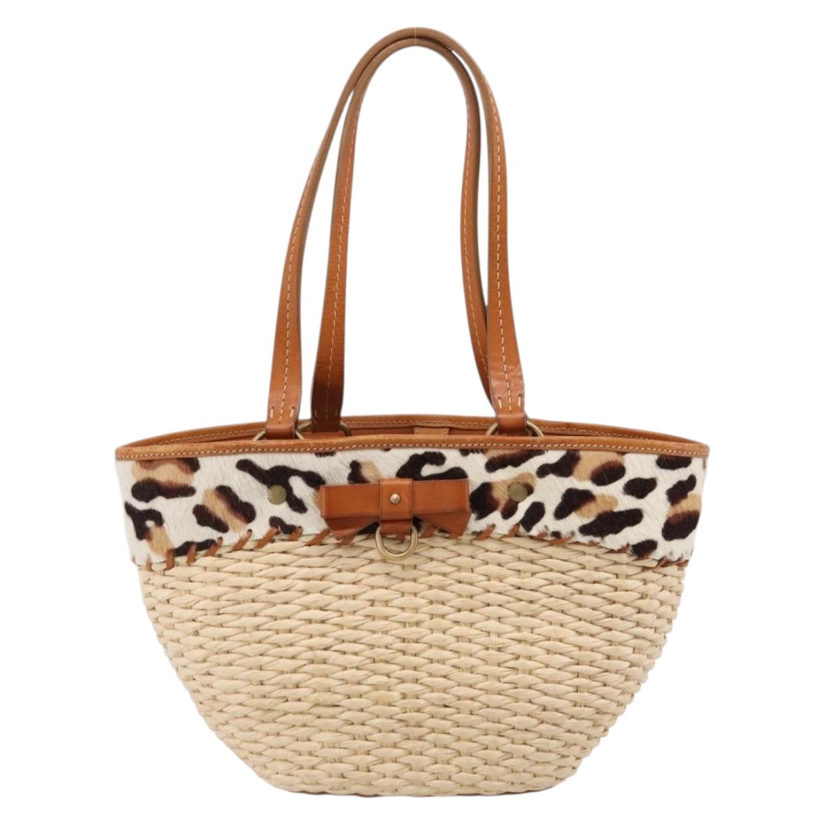Miu Miu Tote Bag Raffia Beige Gold Auth 199393V
