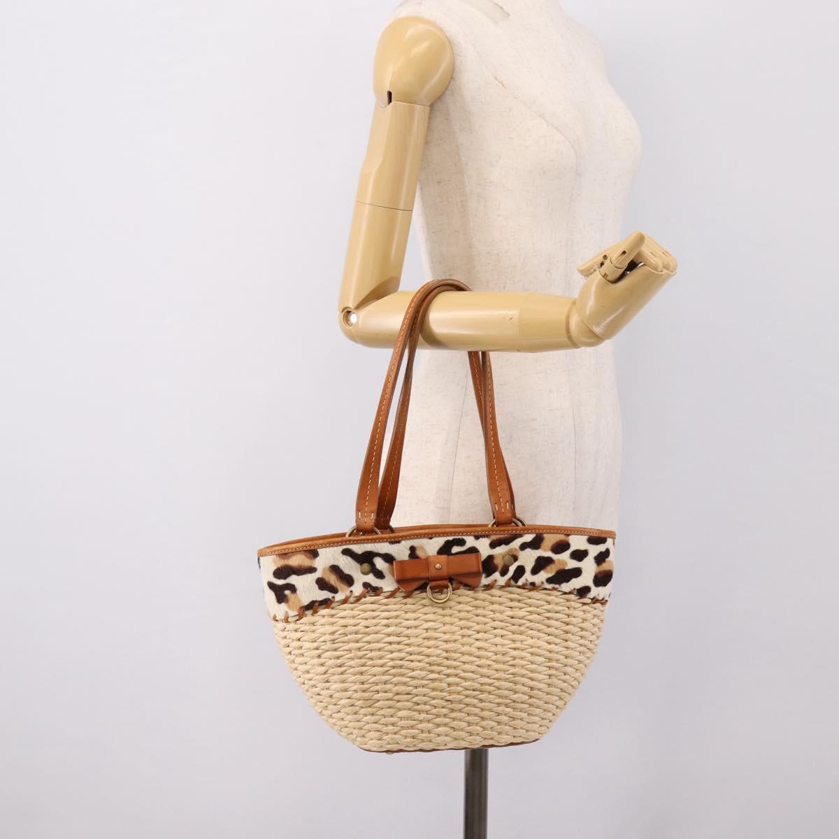 Miu Miu Tote Bag Raffia Beige Gold Auth 199393V