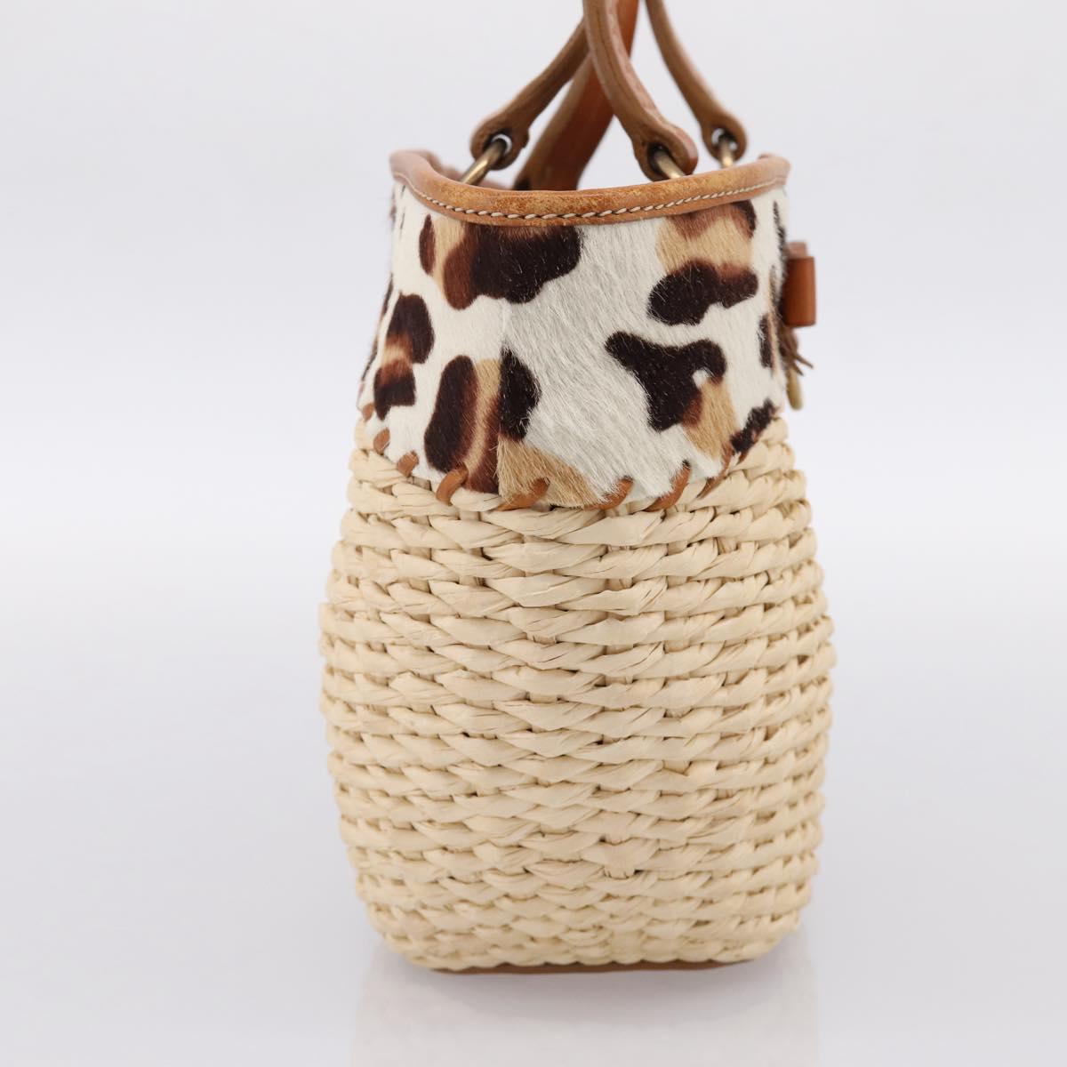 Miu Miu Tote Bag Raffia Beige Gold Auth 199393V