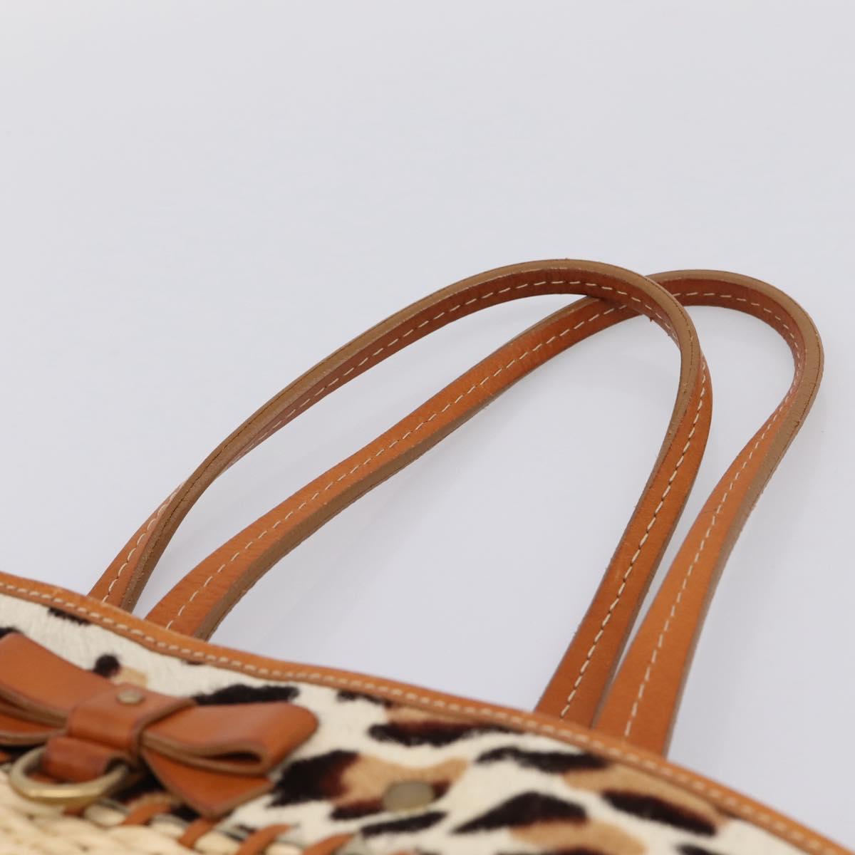 Miu Miu Tote Bag Raffia Beige Gold Auth 199393V