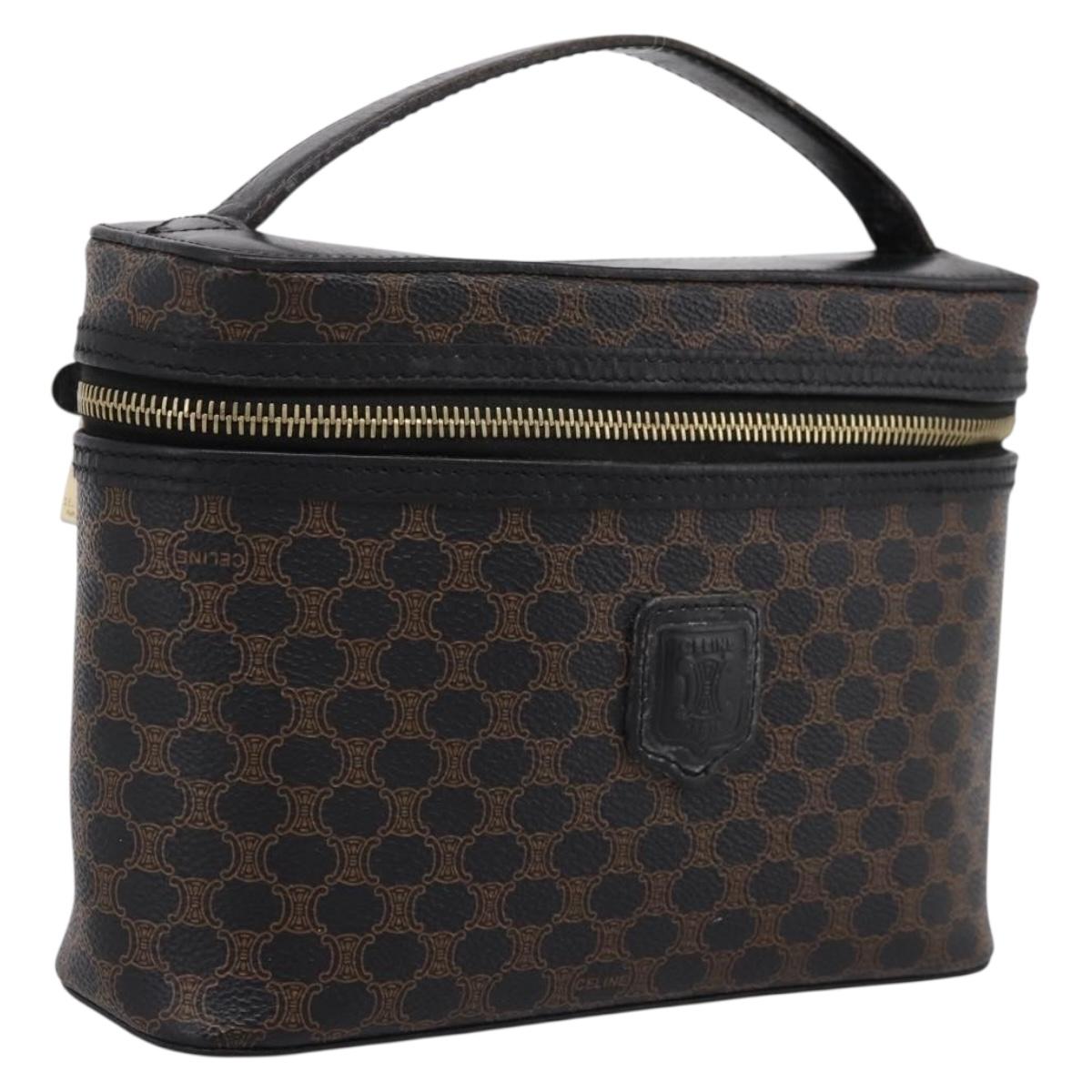 CELINE Macadam Canvas Vanity Hand Bag PVC Leather Black Gold Auth 199395