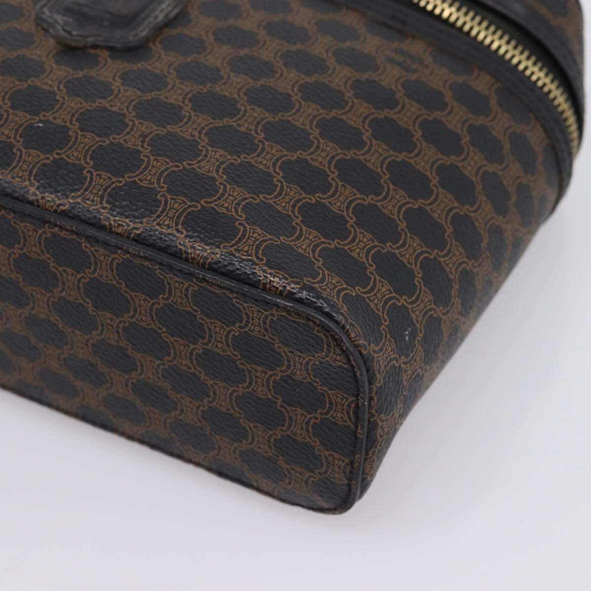 CELINE Macadam Canvas Vanity Hand Bag PVC Leather Black Gold Auth 199395