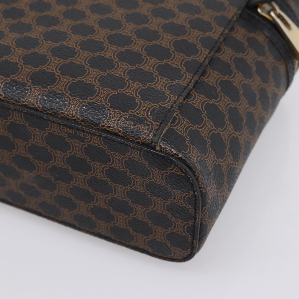 CELINE Macadam Canvas Vanity Hand Bag PVC Leather Black Gold Auth 199395