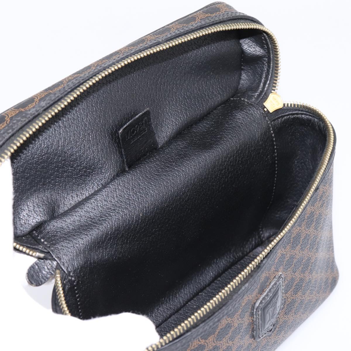 CELINE Macadam Canvas Vanity Hand Bag PVC Leather Black Gold Auth 199395