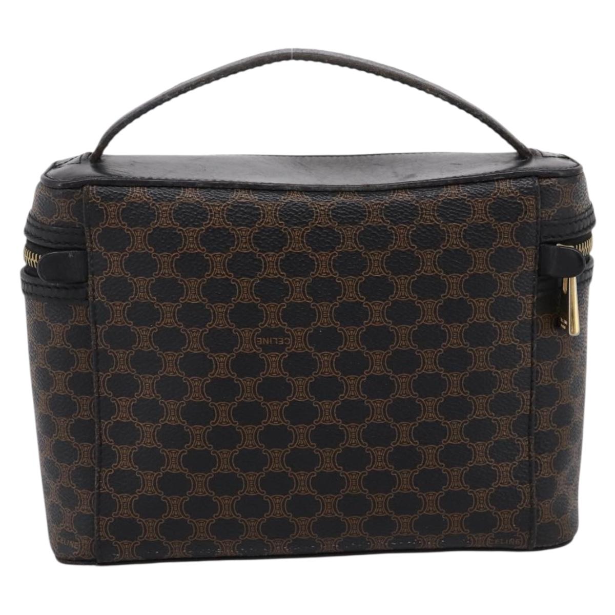 CELINE Macadam Canvas Vanity Hand Bag PVC Leather Black Gold Auth 199395