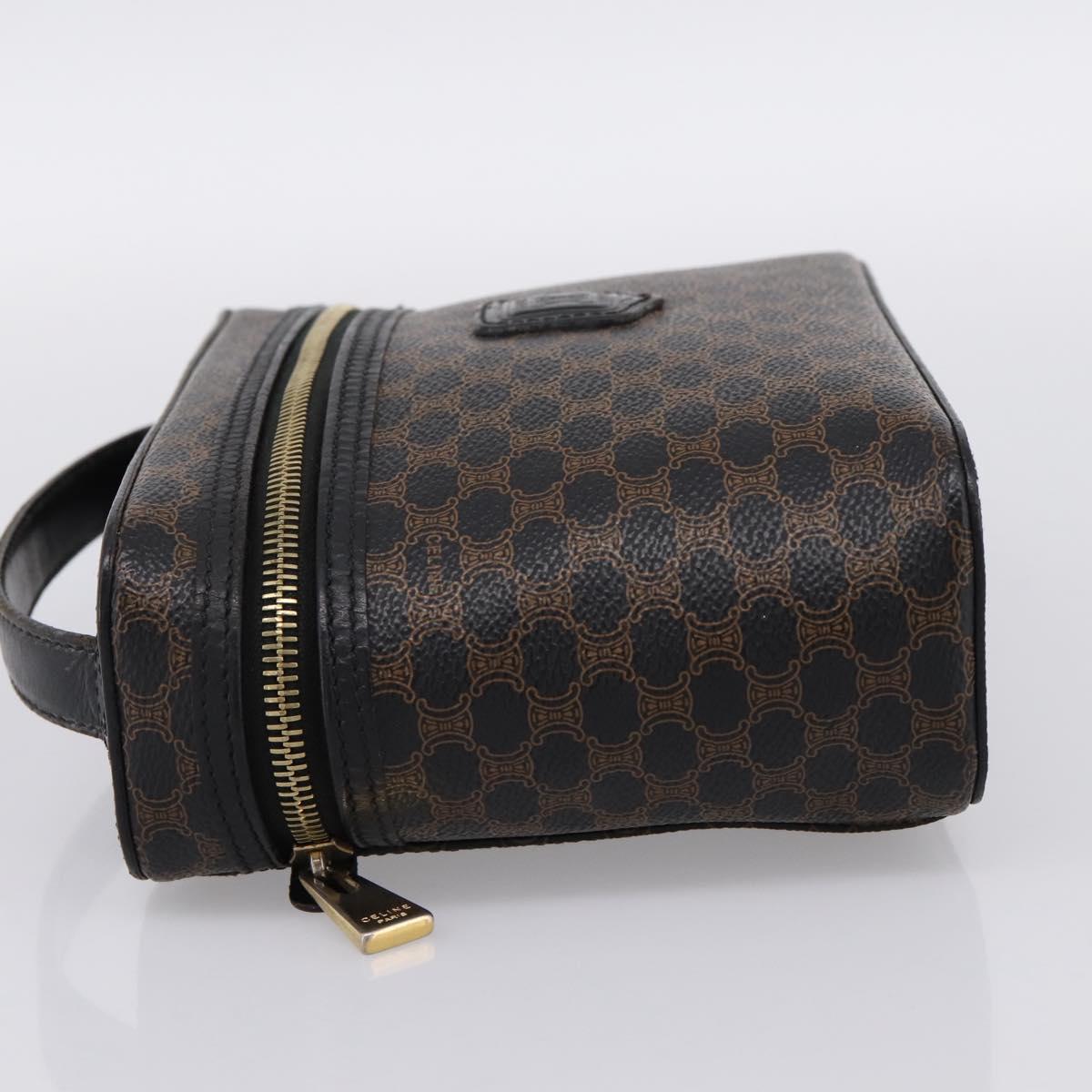CELINE Macadam Canvas Vanity Hand Bag PVC Leather Black Gold Auth 199395