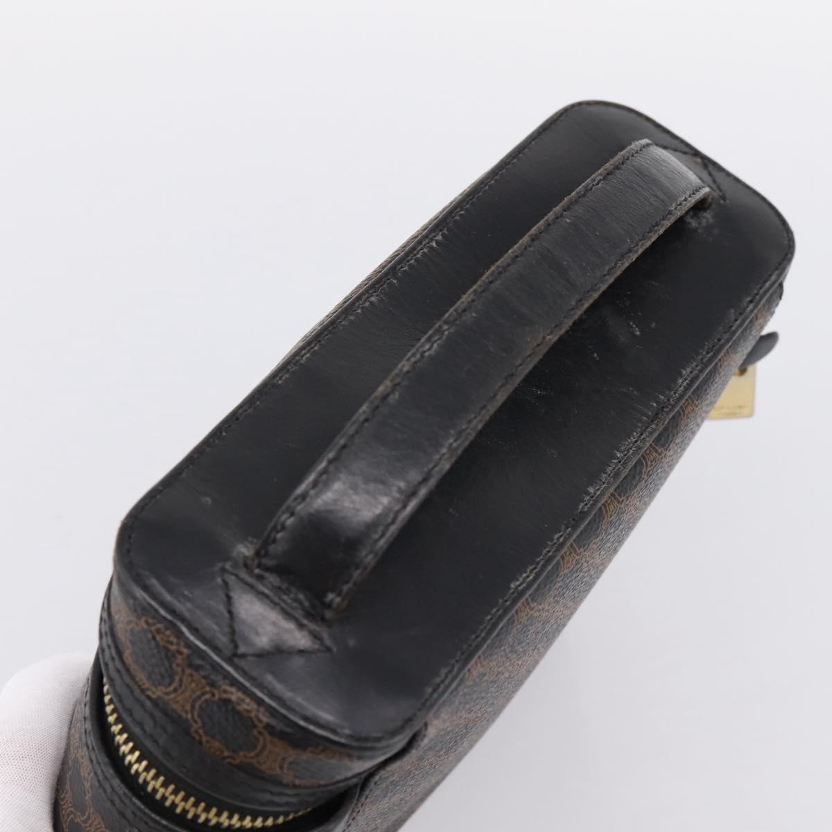 CELINE Macadam Canvas Vanity Hand Bag PVC Leather Black Gold Auth 199395