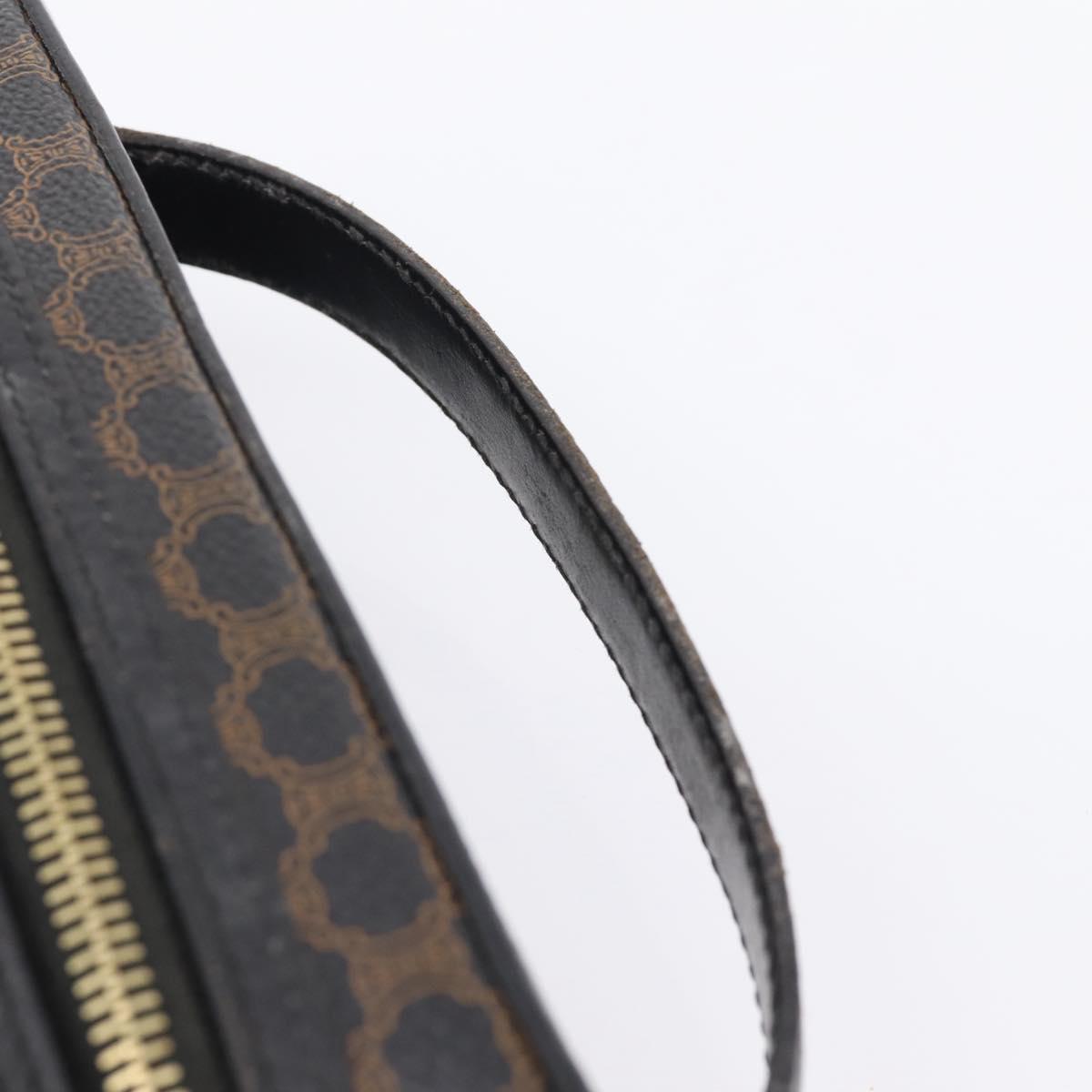 CELINE Macadam Canvas Vanity Hand Bag PVC Leather Black Gold Auth 199395