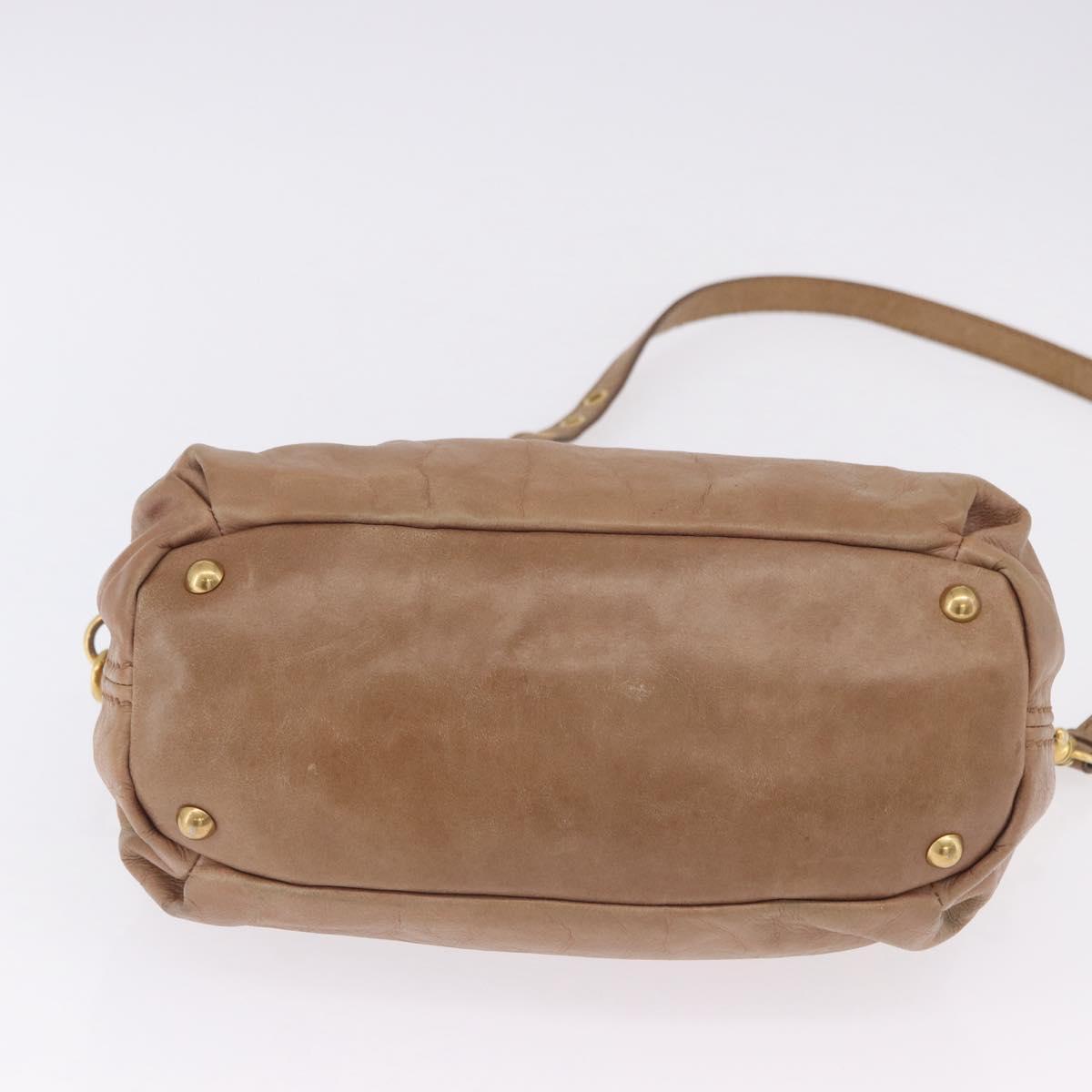 Miu Miu Hand Bag Leather 2way Beige Gold Auth 199396A