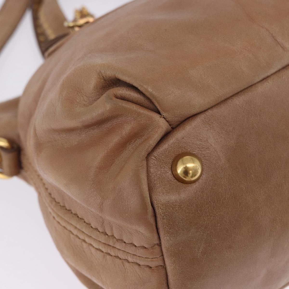 Miu Miu Hand Bag Leather 2way Beige Gold Auth 199396A