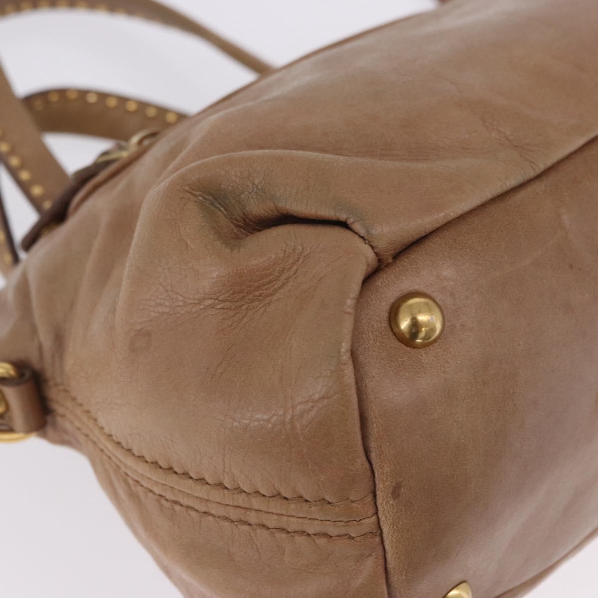 Miu Miu Hand Bag Leather 2way Beige Gold Auth 199396A