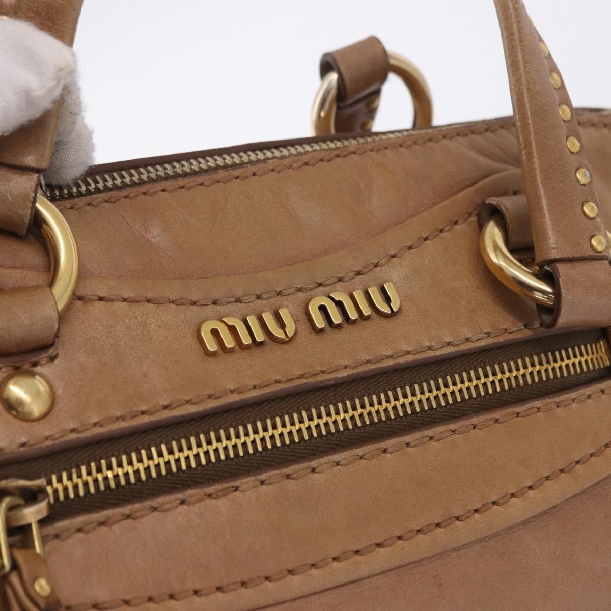 Miu Miu Hand Bag Leather 2way Beige Gold Auth 199396A