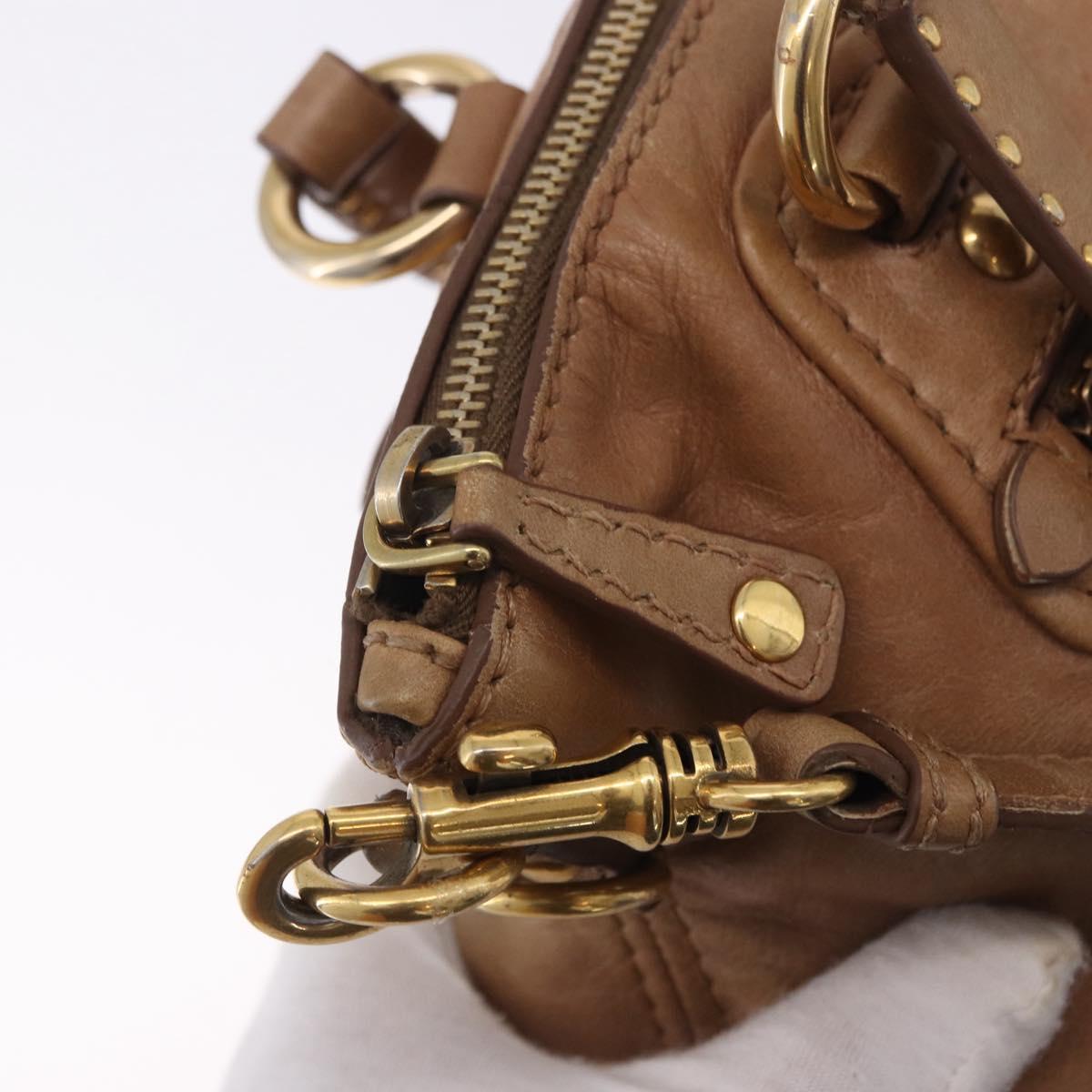 Miu Miu Hand Bag Leather 2way Beige Gold Auth 199396A