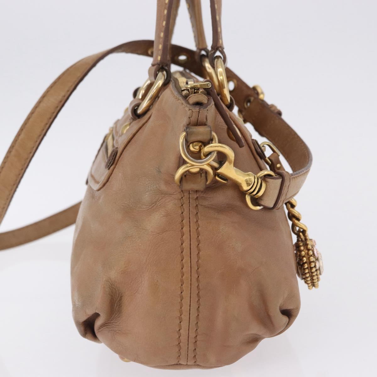 Miu Miu Hand Bag Leather 2way Beige Gold Auth 199396A