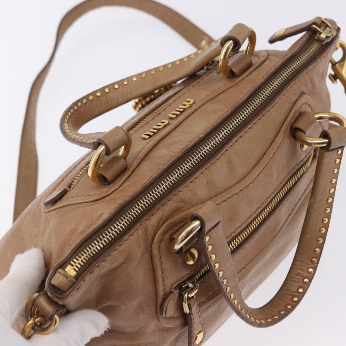 Miu Miu Hand Bag Leather 2way Beige Gold Auth 199396A