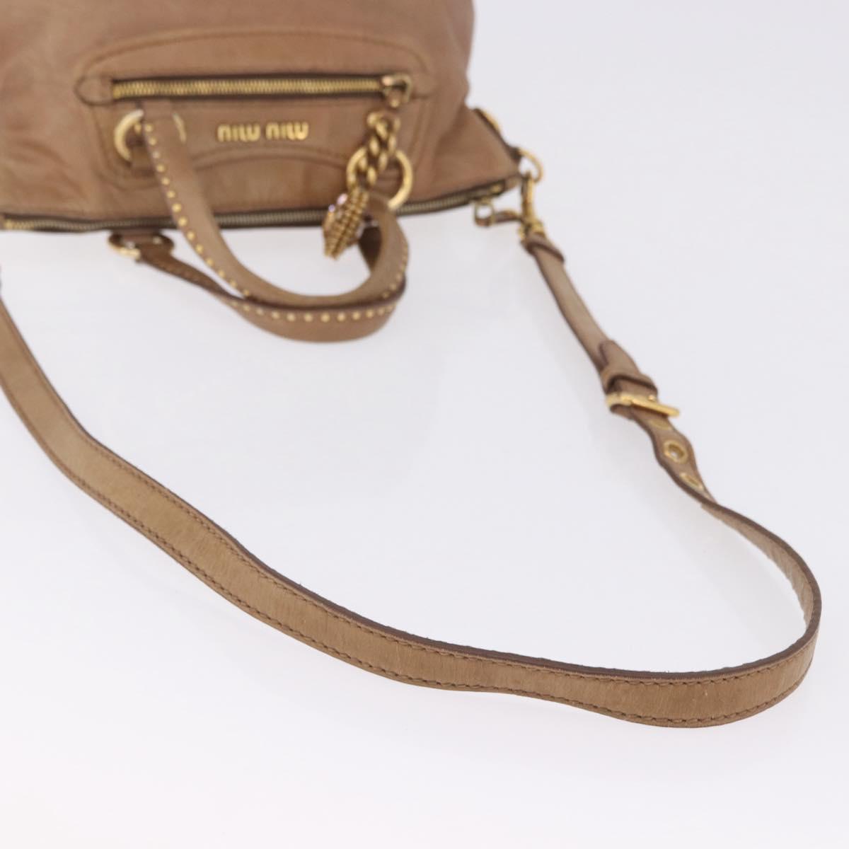 Miu Miu Hand Bag Leather 2way Beige Gold Auth 199396A